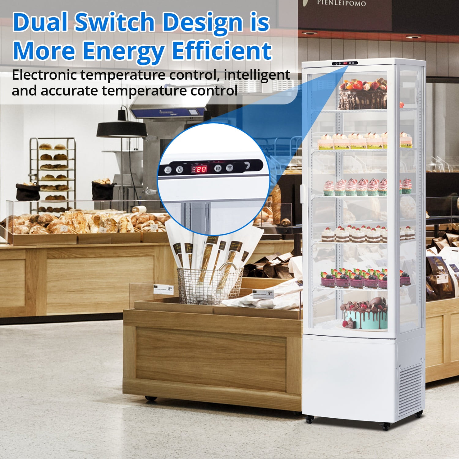 308L Commercial Display Refrigerator, 9.8 Cubic Feet Single Door, Led Lighting On Five Sides, Double-glazed, Countertop/floor Refrigerator, 110v, Suitable For Shops, Restaurants, Apartments