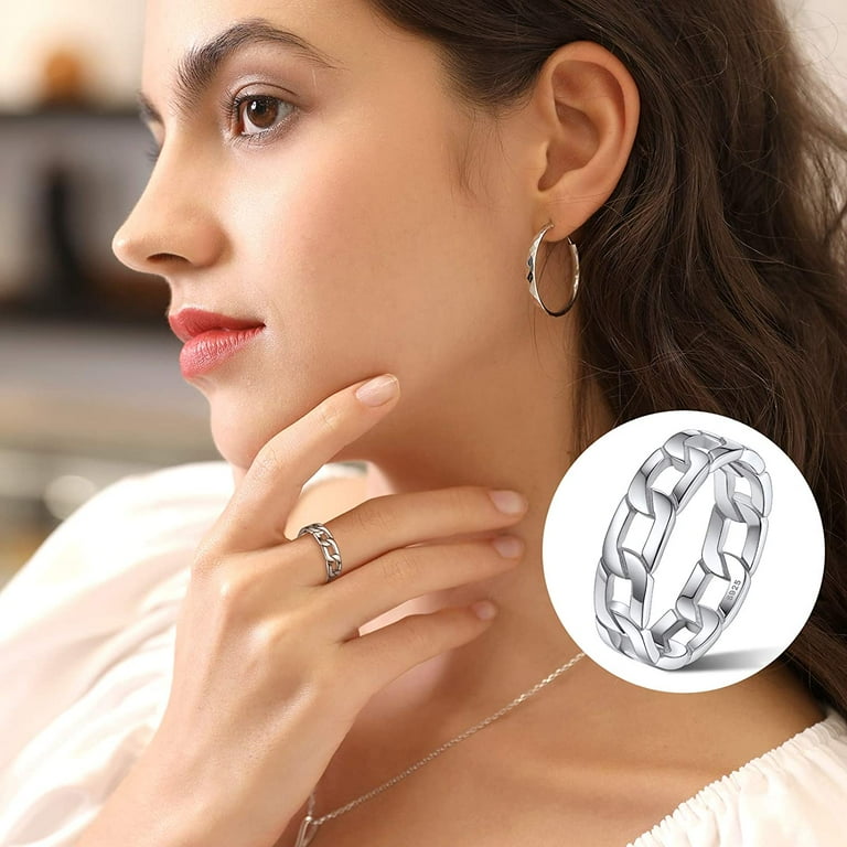 OSLEI Sterling Silver Sturdy Celtic Knot Cuban Link Chain Rings