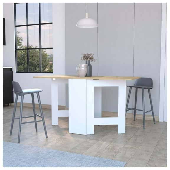Folding Dining Table, White & Macadamia - Compact 3-Fold Design, 23.6"W x 12.3"D - Space Saving Table for Dining & Work Brown White