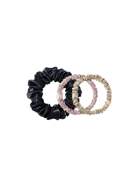 Slip Pure Silk Trio Scrunchies Hair Tie, Assorted Colors, 3 ct