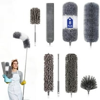 8 in 1 Microfiber Dusters with Extension Pole, Microfiber Feather Duster Kit with 100"" Extension Pole for Cleaning Ceiling, Corner,Fan