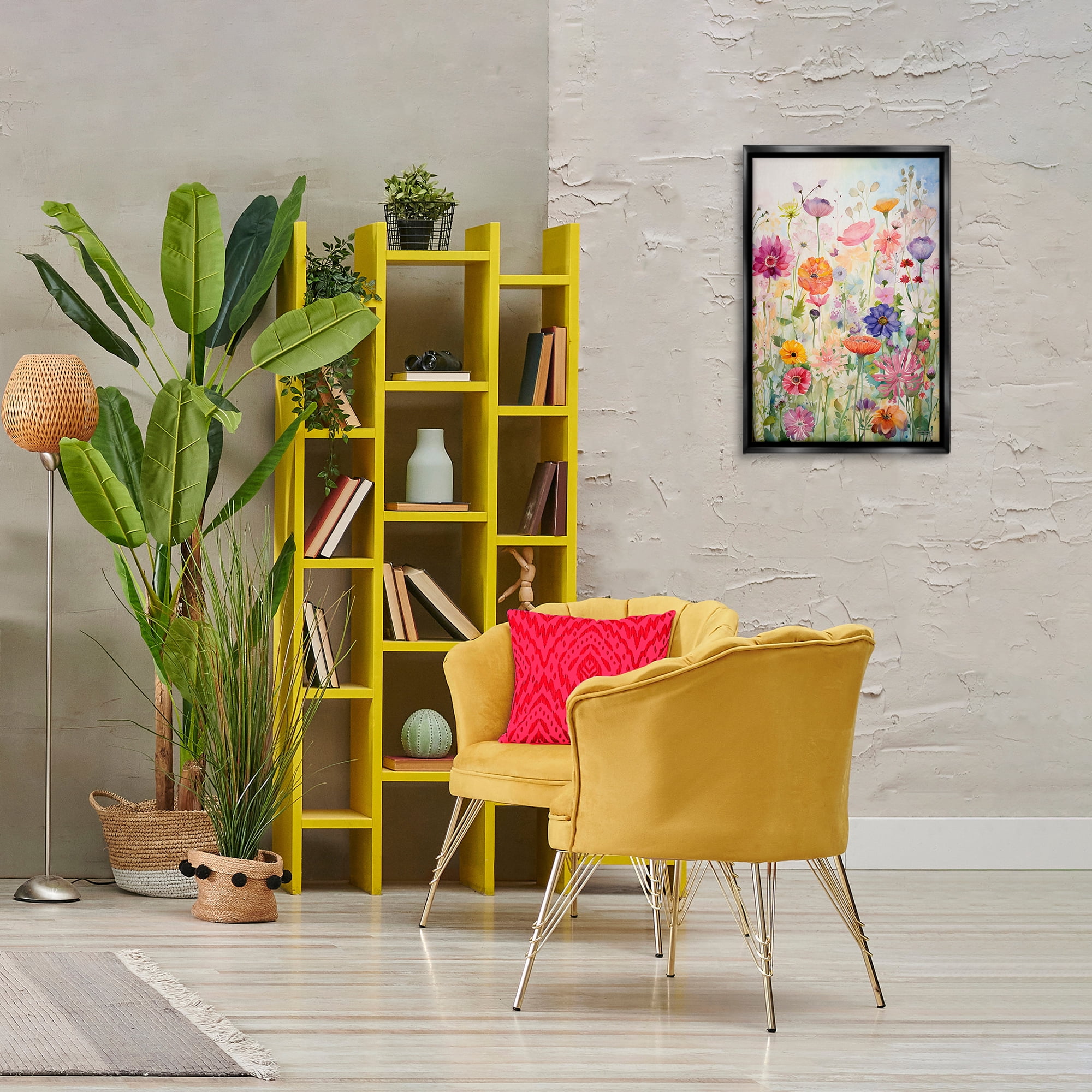 Stupell Industries Bright Floral Garden Botanical & Floral Painting Black Floater Framed Art Print Wall Art, 17 x 25