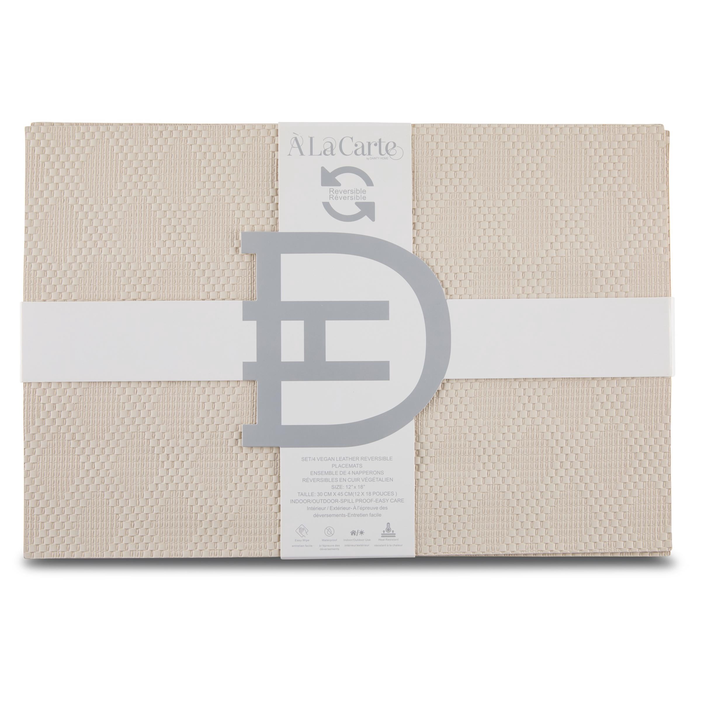 Ala Carte by Dainty Home Basel Diamond Textured Faux Leather Placemats – Set of 4, Reversible, Non-Slip, Washable, Heat & Tear Resistant – 12x18 in Dining Table Mats