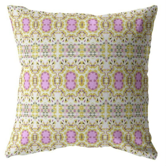Amrita Sen Geo Flowers 16" Suede Double Sided Zippered Pillow in Yellow