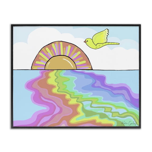 Stupell Industries Swirling Rainbow Sea Reflection Landscape & Nature Painting Black Framed Art Print Wall Art, 14 x 11