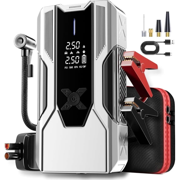 WANBILU Jump Starter with Air Compressor - 3000A 150PSI for Cars, Trucks & SUVs up to 9L Gas/7L Diesel, 12000mAh Portable Power Bank, -20°F Cold Start