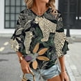 thumbnail image 3 of Jungle Leopards Tropical Leaves Women's V-Neck Blouse With 3/4 Ruffled Bell Sleeves Casual Top Ladies Blouses, 3 of 7