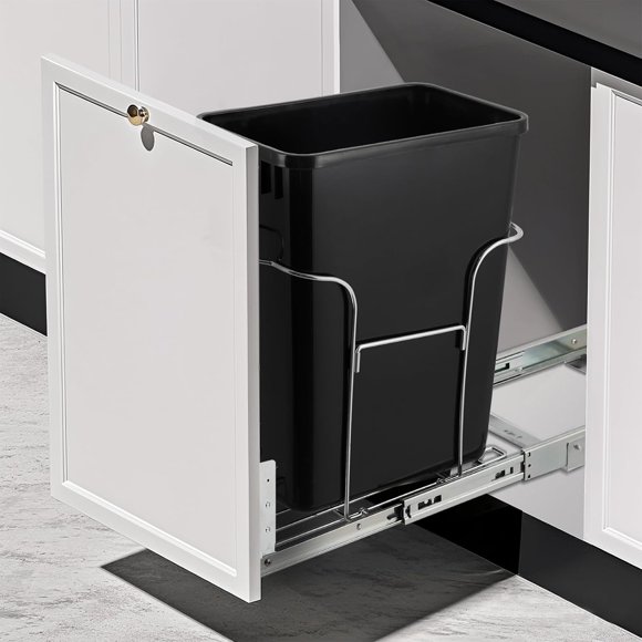 Qinaqin Stainless Steel Slide Out Garbage Can Estante para 35L Trash Pull Under Gabinete Sink (NO Can)