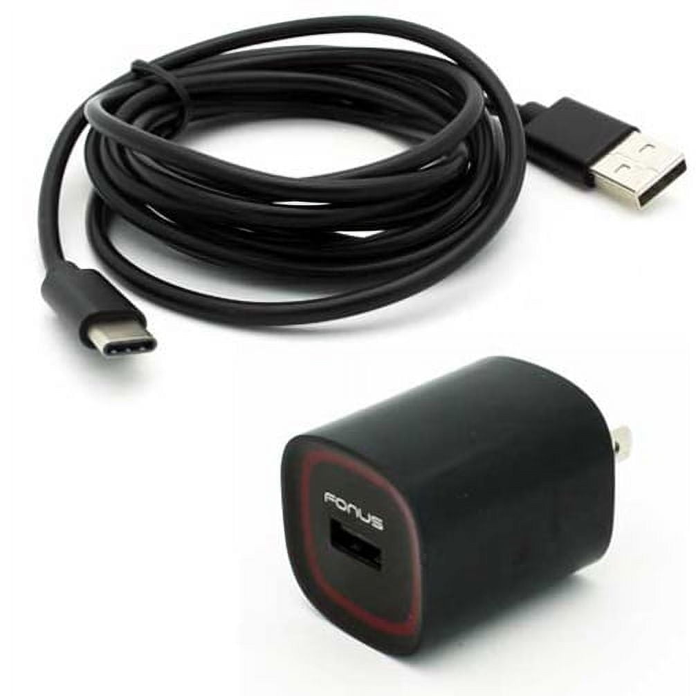 18W Adaptive Fast USB Home Charger 6ft Type-C Turbo Cable Adapter Wall Travel AC Power Long USB-C Sync Wire [Black] GLZ for LG V20 V30 - Motorola Moto Z Droid Force Droid Z2 Force