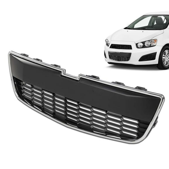 PIT66 Front Bumper Grille Fit For 2012-2016 Chevrolet Sonic Center Black w/Chrome Trim
