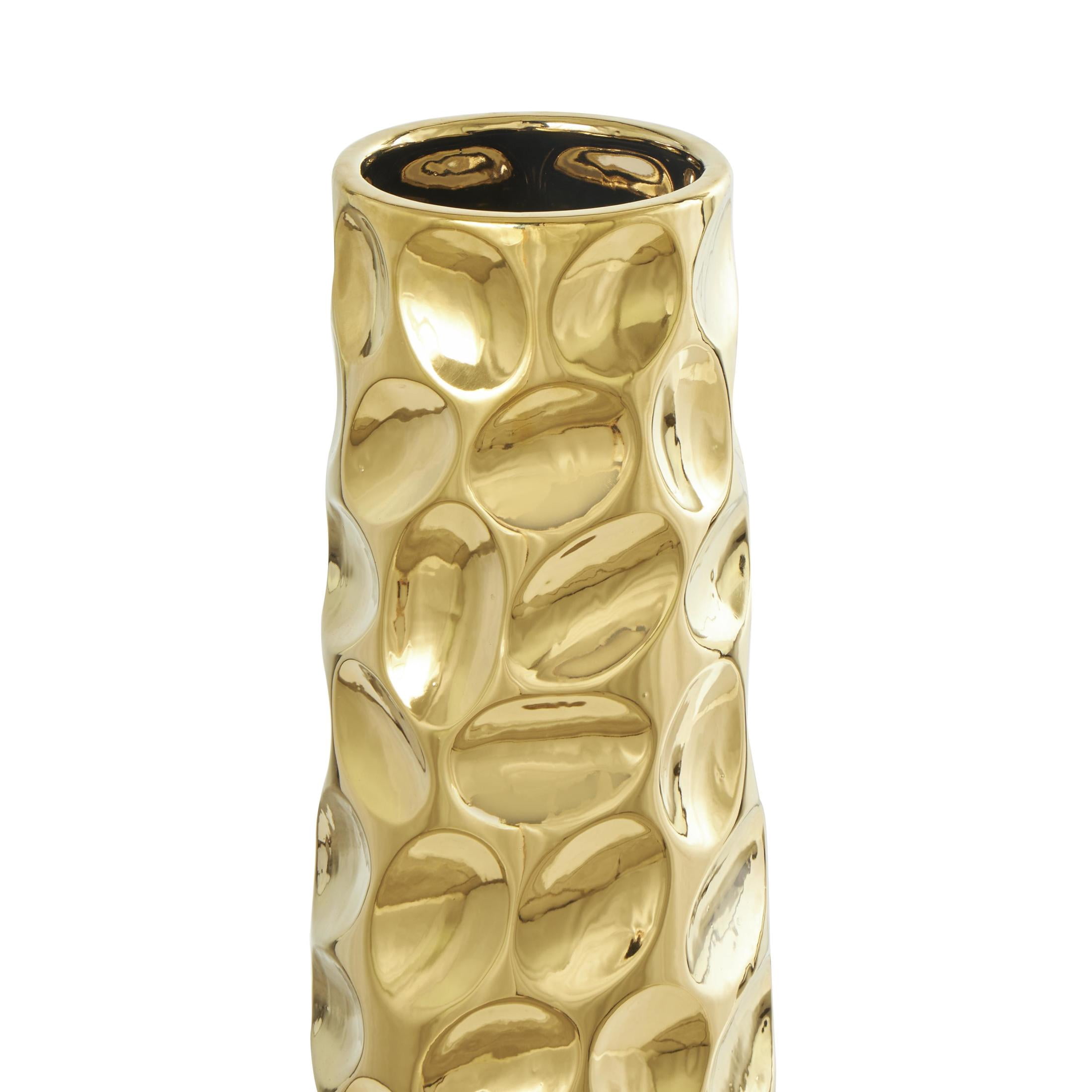 DecMode 39" Geometric Bubble Gold Ceramic Vase with Concaved Circles