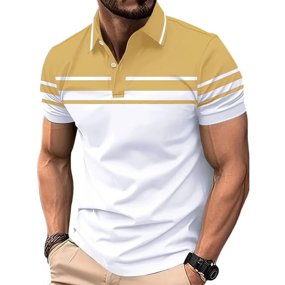 Fnnxeal Mens Polo Shirts Summer Collared Pullover Short Sleeve Casual Button Polo Yellow Shirts for Men Size M