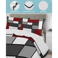 thumbnail image 4 of Quilts Twin Size Bedding Set, Modern Geometric Red Black Lightweight Quilted Comforter, Abstract Minimalist Color Blocks Reversible Bedspread Coverlet with Pillow Covers for All Season, 68" x 86", 4 of 7