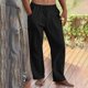 thumbnail image 4 of Ceisia Men's Solid Color Cotton Linen Casual Pants Loose Straight Leg Drawstring Trousers for Summer Black XL Gifts, 4 of 9
