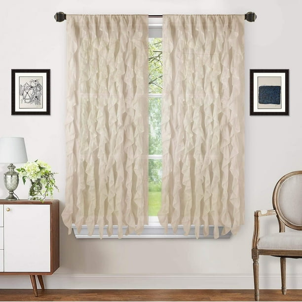 Sapphire Home 2 Pannelli Tende A Cascata, Pink Ruffle, In Voile, Verticali Lunghezza 84 Pollici, Colore Nero
