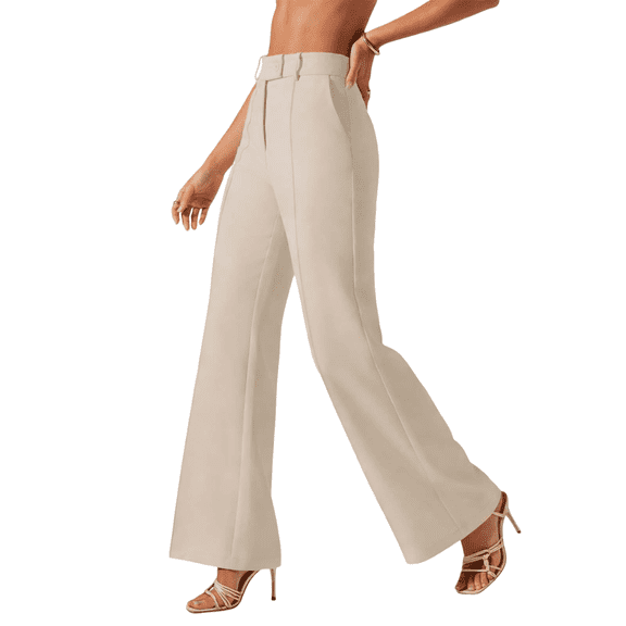 Womens Wide Leg Pants Sevevn Women's High Waisted Wide Leg Dress Pants Business Casual Flared Trousers with Belted Waist Khaki S