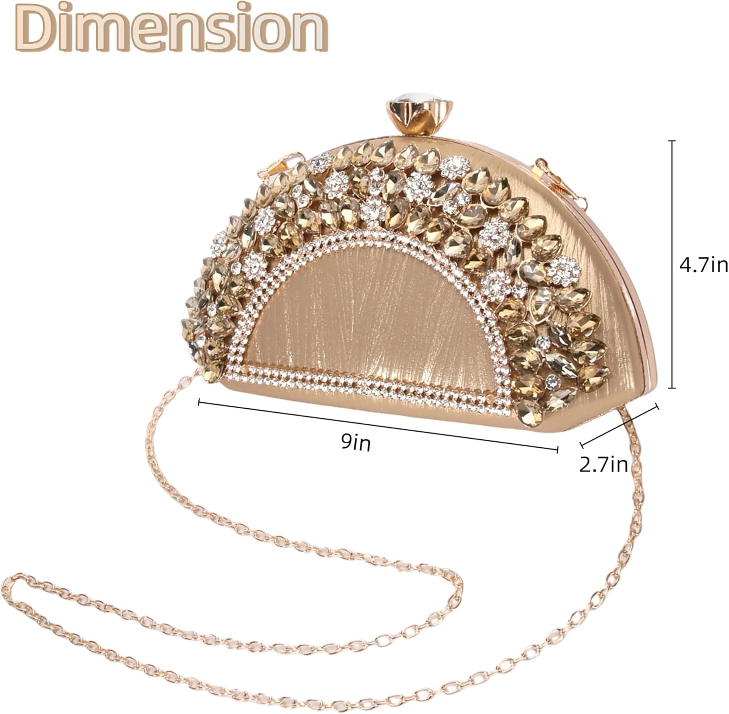 Rhinestone Clutch Evening Purses for Women Fan-shaped Crystal Diamond Wedding Handbag Crossbody Bag for dance Prom Party