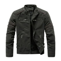 HOOMEUMY Men's Faux Leather Motorcycle Jacket Slim Fit Leather Zipper Moto Jacket with Red Stripe Detail Army Green XXL