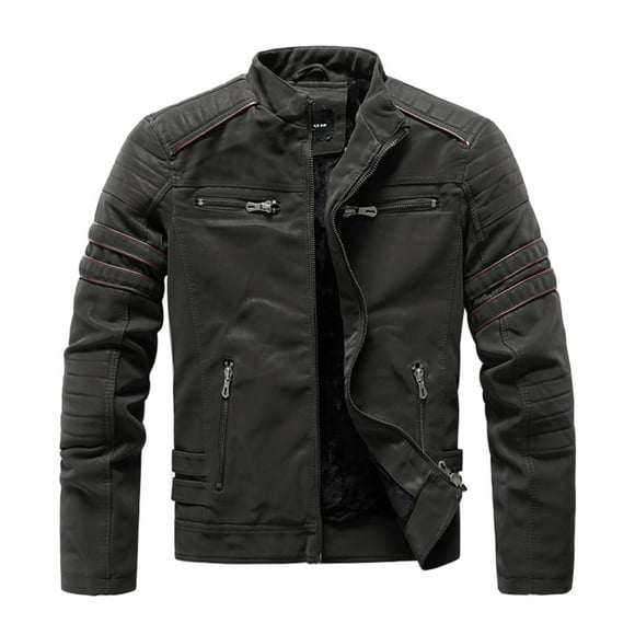 COM1950s Jackets for Men, Leather Jacket Men, Men's Dashion Motorcycle Solid Color Zipper Pocket Leather Long Sleeved Hooded Jacket, Men's Leather Jacket, Leather Jackets for Men, Jacket for Men