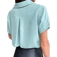 thumbnail image 4 of Xuanfei Women Lapel Collar Button High-Low Hem Short Sleeve Blouse, 4 of 4