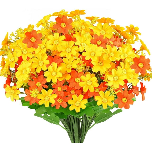 6 Bundles Wildflowers Fake Daisy Outdoor Artificial Flowers UV Resistant Silk Wild Flower Bouquets Bulk Faux Plants Plastic Greenery for Decoration Vase Floral Spring Home Decor