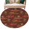 thumbnail image 2 of 8ft Washable Large Round Rug, Cowboys Horses Non-Slip Circle Area Rug for Living Room Dining Room, Desert Ethnic Winds Dark Brown Background Indoor Floor Mat for Home Decor, 2 of 9