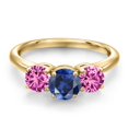 thumbnail image 3 of Gem Stone King 18K Yellow Gold Plated Silver Blue Created Sapphire and Pink Created Sapphire Engagement Ring for Women | 2.10 Cttw | Round 6MM | Gemstone September Birthstone | Size 5, 3 of 6