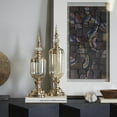 thumbnail image 2 of CosmoLiving by Cosmopolitan 22", 19"H Gold Metal Decorative Jars with Finial Lids and Iridescent Glass, 2-Pieces, 2 of 11