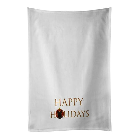 

French Bulldog Brindle #1 Happy Holidays White Kitchen Towel Set of 2 19 in x 28 in