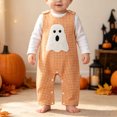 thumbnail image 2 of CAICJ98 Infant Baby Boy Halloween Pumpkin/Ghost Plaid Jumpsuit Sleeveless Gingham Romper One Piece Strap Overalls Smocked Clothes,Size 12-18 Months, 2 of 9