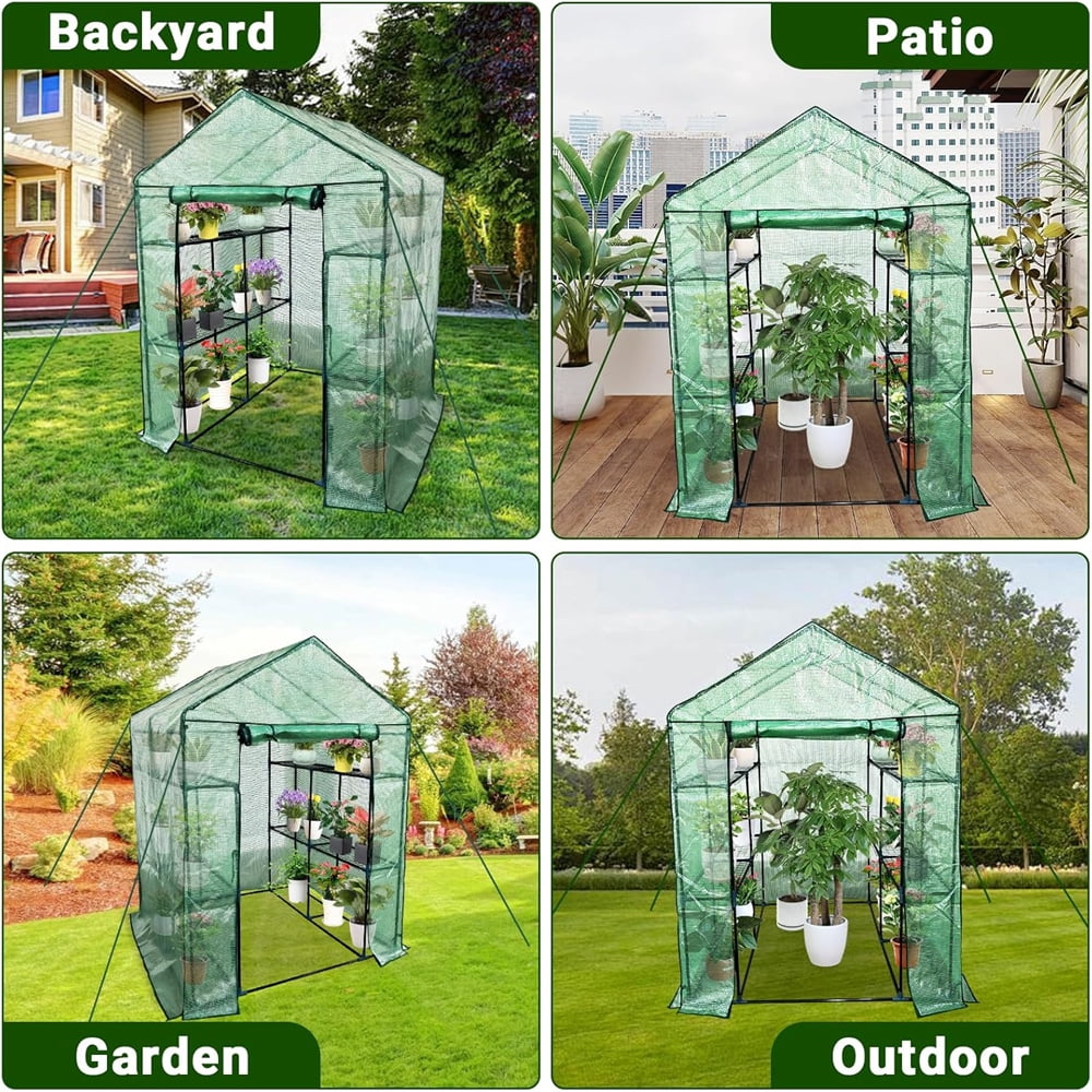 Walk-in Greenhouse for Outdoors,Portable Greenhouse, Shelves Green House Kit w/ Zippered Door Anchors and Ropes, Plant Garden Hot House for Garden Patio Backyard