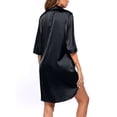 thumbnail image 4 of PULLIMORE Women's Satin Nightshirt Button Down Sleepshirt Silk 3/4 Sleeve Nightgown Loose Notch Collar Sleepwear Gowns (Black,XXL), 4 of 9