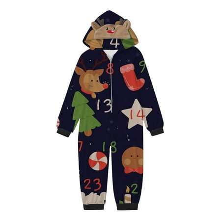 

Family Casual Christmas Digital Countdown Cartoon Printed Hooded Jumpsuit Parent Child Pajama Set （kid）
