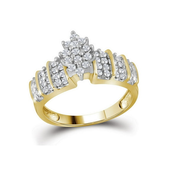 10kt Yellow Gold Womens Round Diamond Marquise-shape Cluster Ring 1/2 Cttw