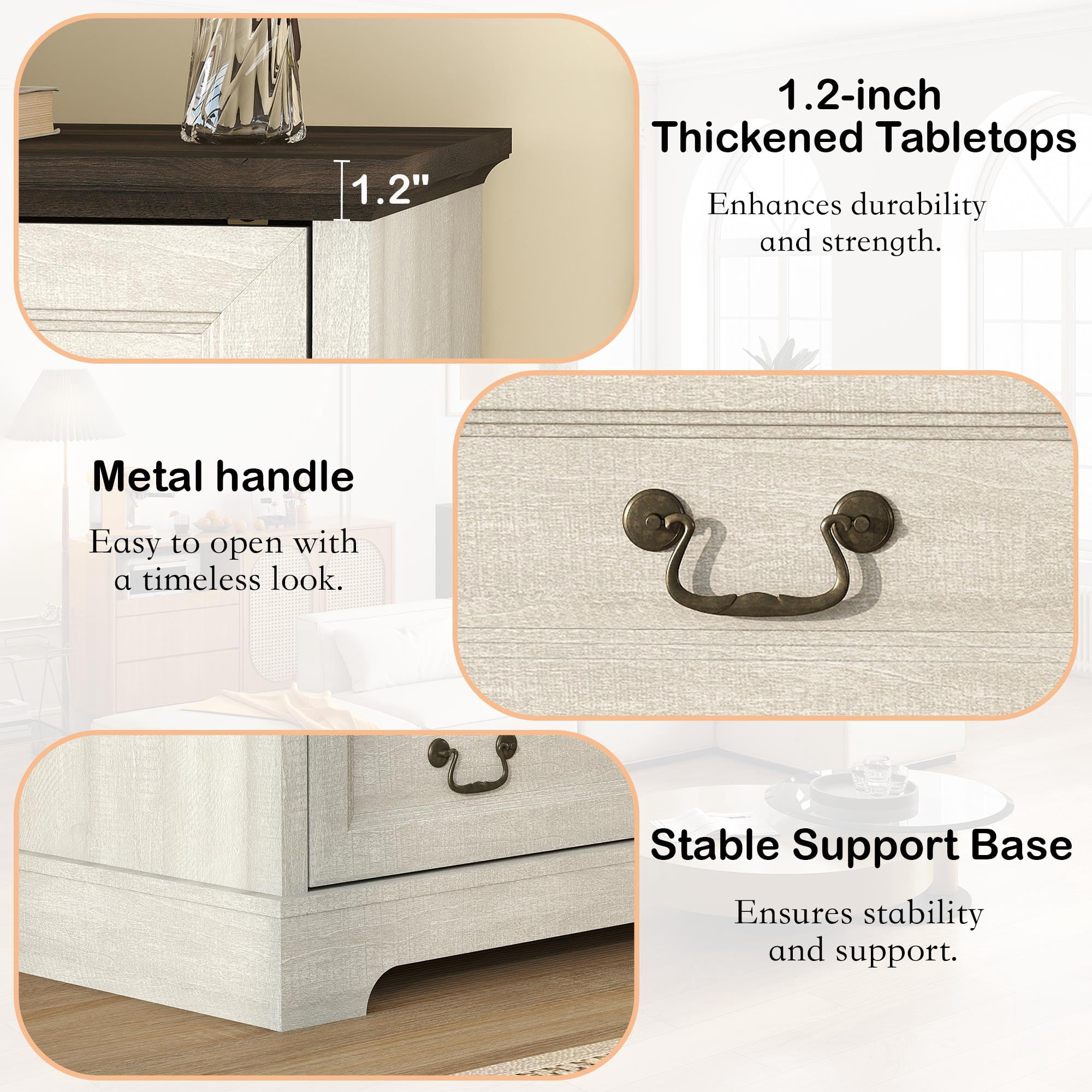 Farmhouse 6-Drawer Dresser, 47.2" Storage Chest for Bedroom, Living Room & Hallway, Gray