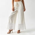 thumbnail image 2 of TEAJOPSUU Women's Wide Leg Lace Trim Pants Cotton Blend Short Sleeves High Waisted Elastic Waist Drawstring Flowy Palazzo Pants Comfy Solid Cropped Trousers White, 2 of 6