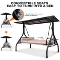 thumbnail image 3 of NOBLEMOOD 3 Seat Outdoor Porch Swing with Polycarbonate Hardtop, Convertible Backrest, Cup Holders, Cushions & Pillows, 3 of 6