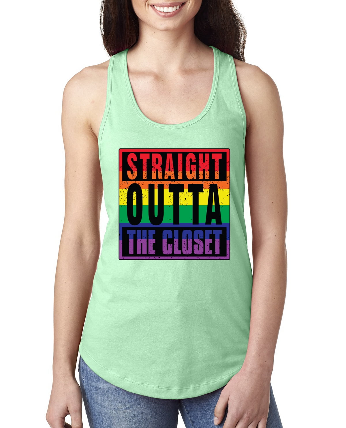 Wild Bobby Straight Outta The Closet Lgbt Pride Ladies Racerback Tank Top Mint Small 4911