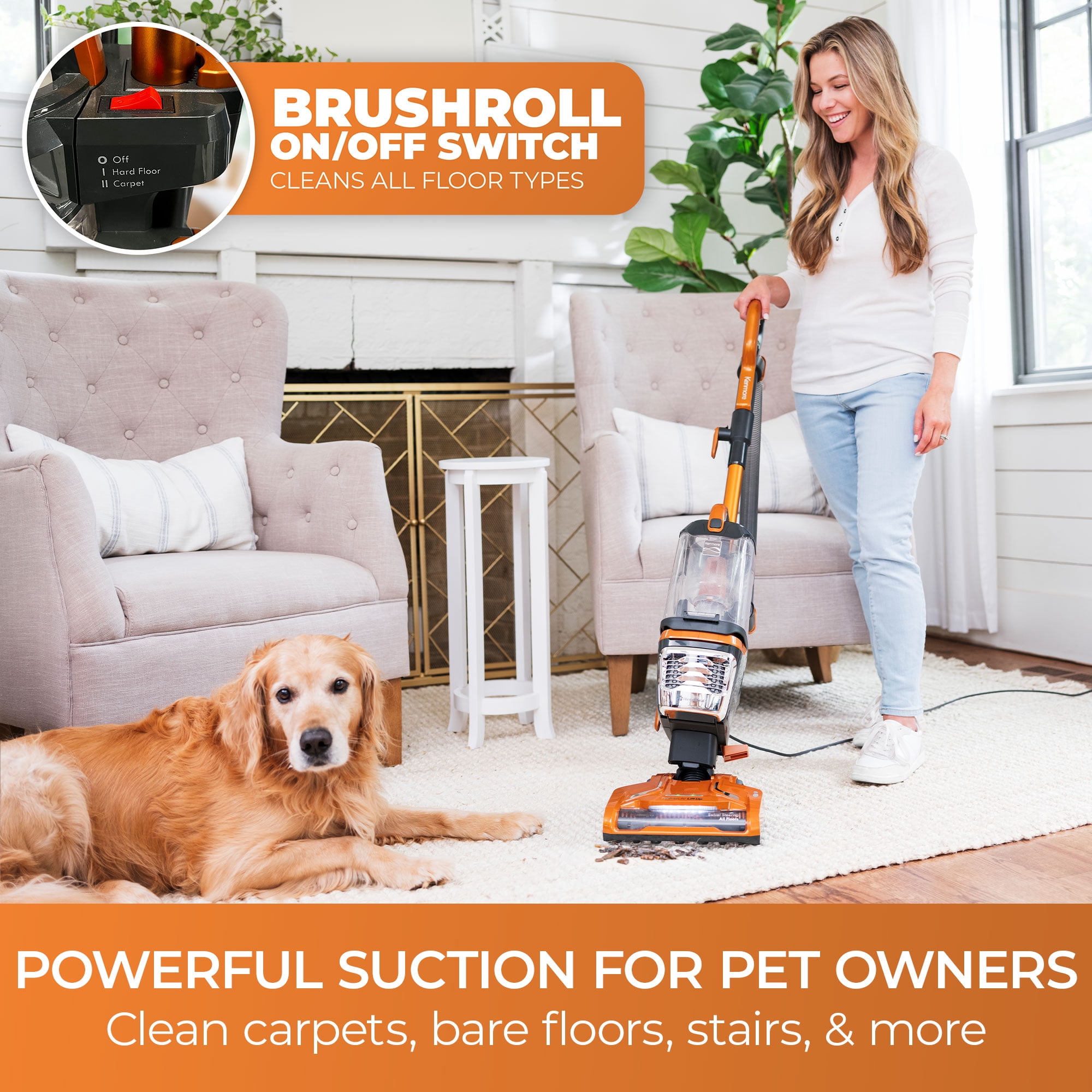 Kenmore FeatherLite™ Upright Vacuum, Bagless, Pet Friendly, Lift-Up® Technology, HEPA Completely Sealed Filtration, Multi-Surface with Swivel, DU4080, Orange