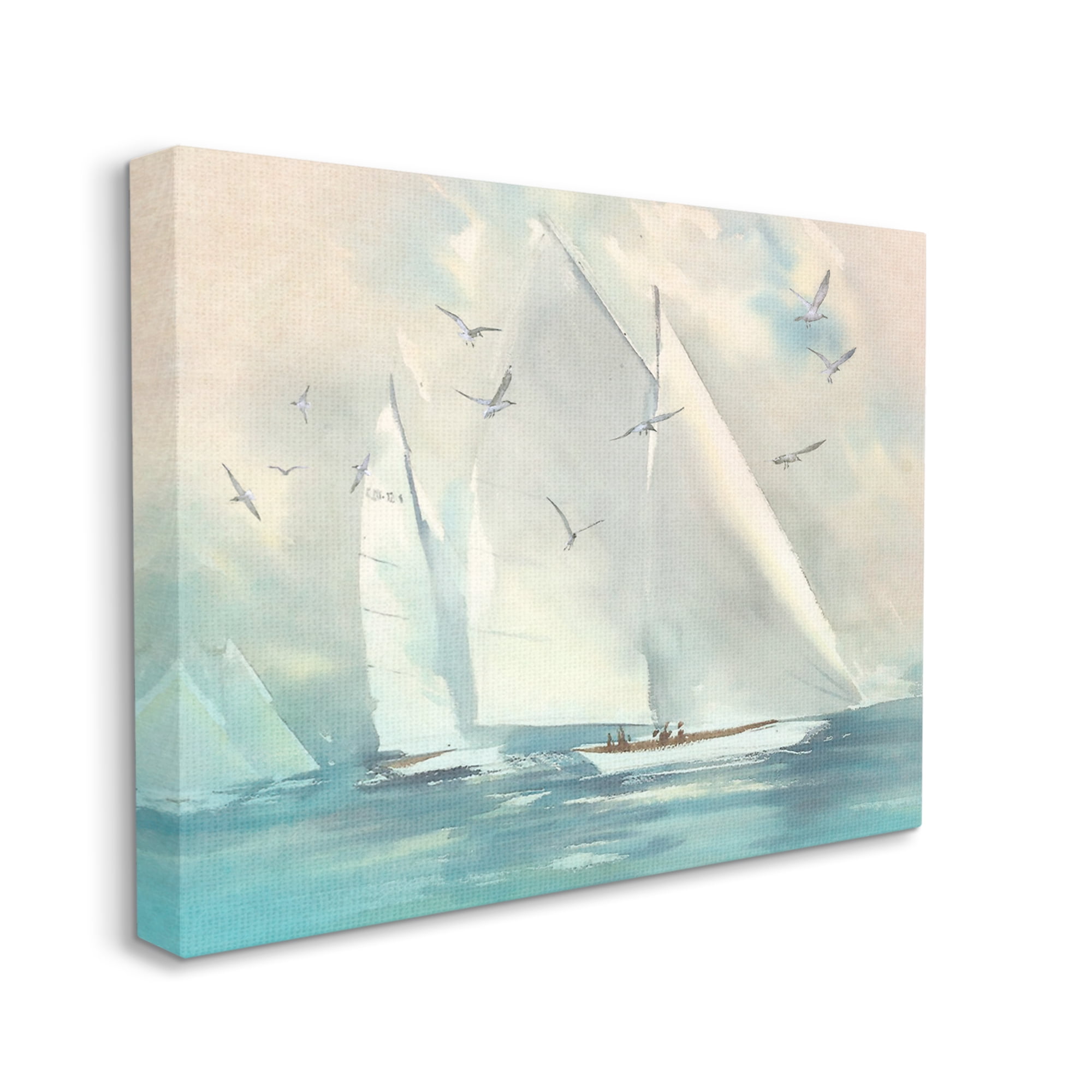 Stupell Sailboats Ocean Water Waves Landscape Painting Gallery Wrapped Canvas Print Wall Art