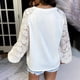 thumbnail image 4 of Blusas sueltas de manga larga de encaje con cuello redondo de Color sólido clásico para mujer Pompotops FGAJ4200, 4 of 7