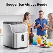 Simzlife Nugget Ice Maker Countertop, 35lbs/24H Portable Sonic Ice Machine with Self-Cleaning, Chewable Pellet Ice Maker for Home Kitchen Office RV, Stainless Steel
