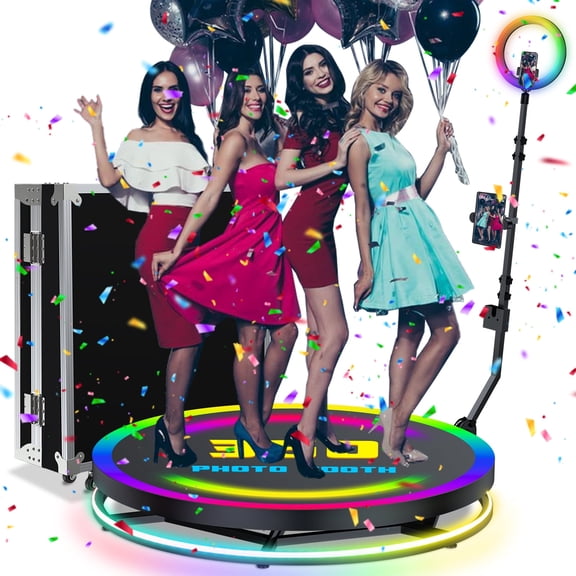 360 Photo Booth Machine, 31.5" Automatic Spin Video Booth for Parties, Weddings, Birthdays with Flight Case and Ring Light