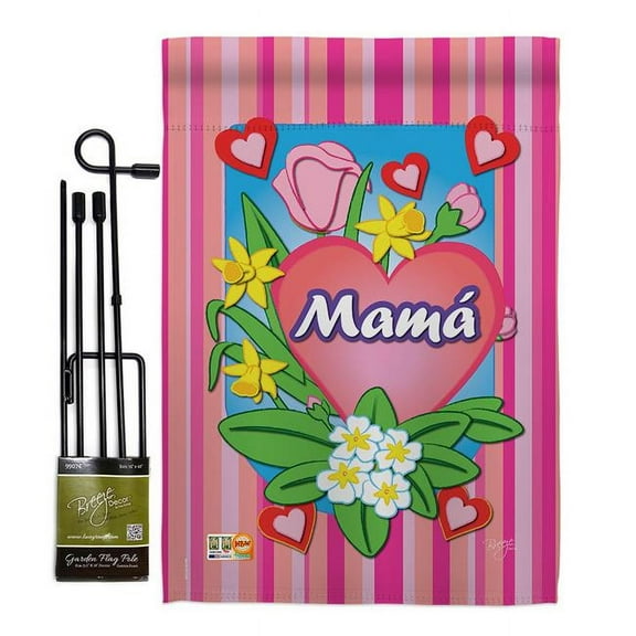 Breeze Decor BD-MD-GS-115078S-IP-BO-D-US19-BD 13 x 18.5 in. Mam Summer Mothers Day Impressions Decorative Vertical Double Sided Garden Flag Set with Banner Pole