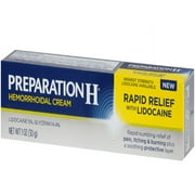 Preparation H Rapid Relief with Lidocaine Hemorrhoid Symptom Treatment Cream, Numbing Relief for Pain, Burning and Itching, Tube (1.0 Ounce)