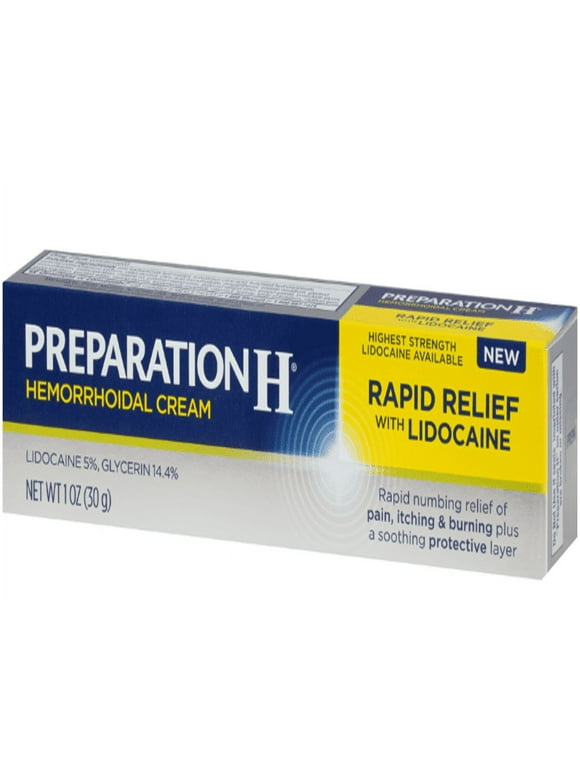Preparation H Rapid Relief with Lidocaine Hemorrhoid Symptom Treatment Cream, Numbing Relief for Pain, Burning and Itching, Tube (1.0 Ounce)