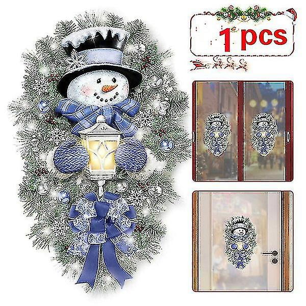 Pegatina de guirnalda de muñeco de nieve de bienvenida, pegatina de pared para puerta de casa de Navidad, 1 ud.