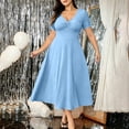 thumbnail image 6 of VBVC Women's Scalloped V Neck Lace Short Sleeve Midi Dress , Ladies' Fit and Flare Casual Dress , Elegant A Line Party Dress For Women,Sky Blue,S-5XL, 6 of 10