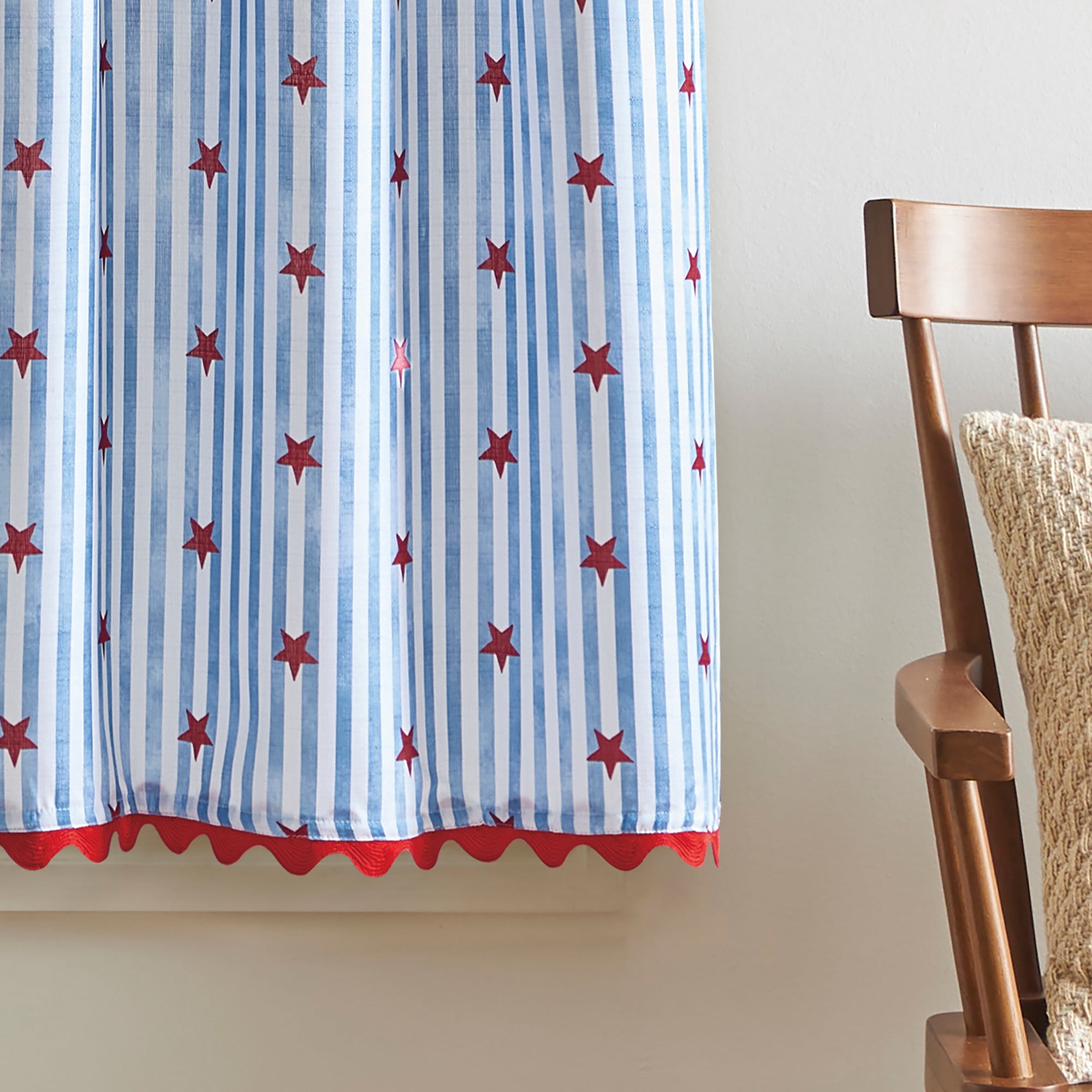 Curtainworks Stars and Stripes 3 Piece Tier and Valance Set Multicolor, Indoor, Pole Top, 56" x 14", Adult