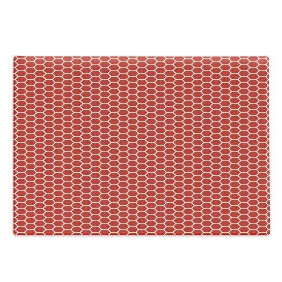 Asbtract Cutting Board, Print of Dotted Hexagon Strawberry Exterior Themed Geometric Shapes, Decorative Tempered Glass Cutting and Serving Board, in 3 Sizes, by Ambesonne